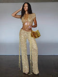 Sexy And Sexy Two-piece Sequined Openwork Set