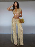 Sexy And Sexy Two-piece Sequined Openwork Set