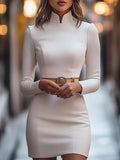 Grace White Hip-hugging Stand Collar Commuting Mini&Short Dresses