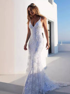 Lace White V-neck Camisoles Formal Dress Maxi Dresses