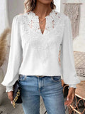 Lace Trim V-neck Long Sleeve Shirt T-shirts