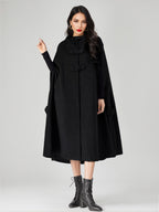 Wool Blend Cape Coat For Women Hooded Gray Oversized Long Poncho Outerwear 2026