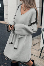 Stylish Loose-fitting Long-sleeved Tie-waist Knit Mini Dress