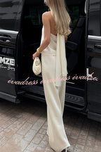 Modern Day Glam Satin Halter Tie-up Tank and Elastic Waist Wide Leg Pants Set