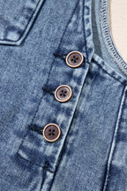 Blue Zone Planet | Stone Blue Distressed Bib Pocket Wide Leg Denim Overall