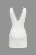 Solid V-neck Fake Pocket Mini Dress