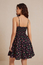 Ditsy Floral Polka Dot Print Tiered Ruffle Spaghetti Strap Mini Dress