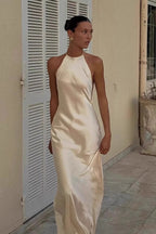 Satin Halter Neck Column Slip Maxi Gown