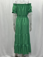 Off Shoulder Smocked Maxi Dress For Women - Boho Tiered A-Line Beach Gown with Puffy Sleeves - Summer Vacation 2026