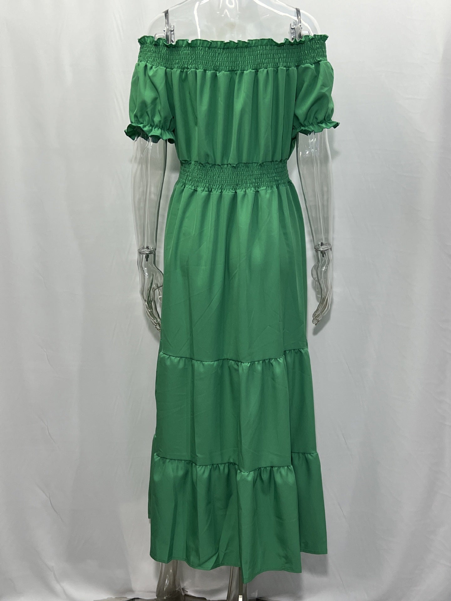Off Shoulder Smocked Maxi Dress For Women - Boho Tiered A-Line Beach Gown with Puffy Sleeves - Summer Vacation 2026