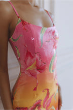 Fashionable Sequined Printed Suspender Slim-fit Mini Dress