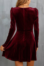 Velvet Surplice V-Neck Puff Sleeve Fit and Flare Mini Dress