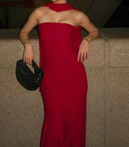 Strapless Pleated Scarf Neck Wrap Mermaid Maxi Gown