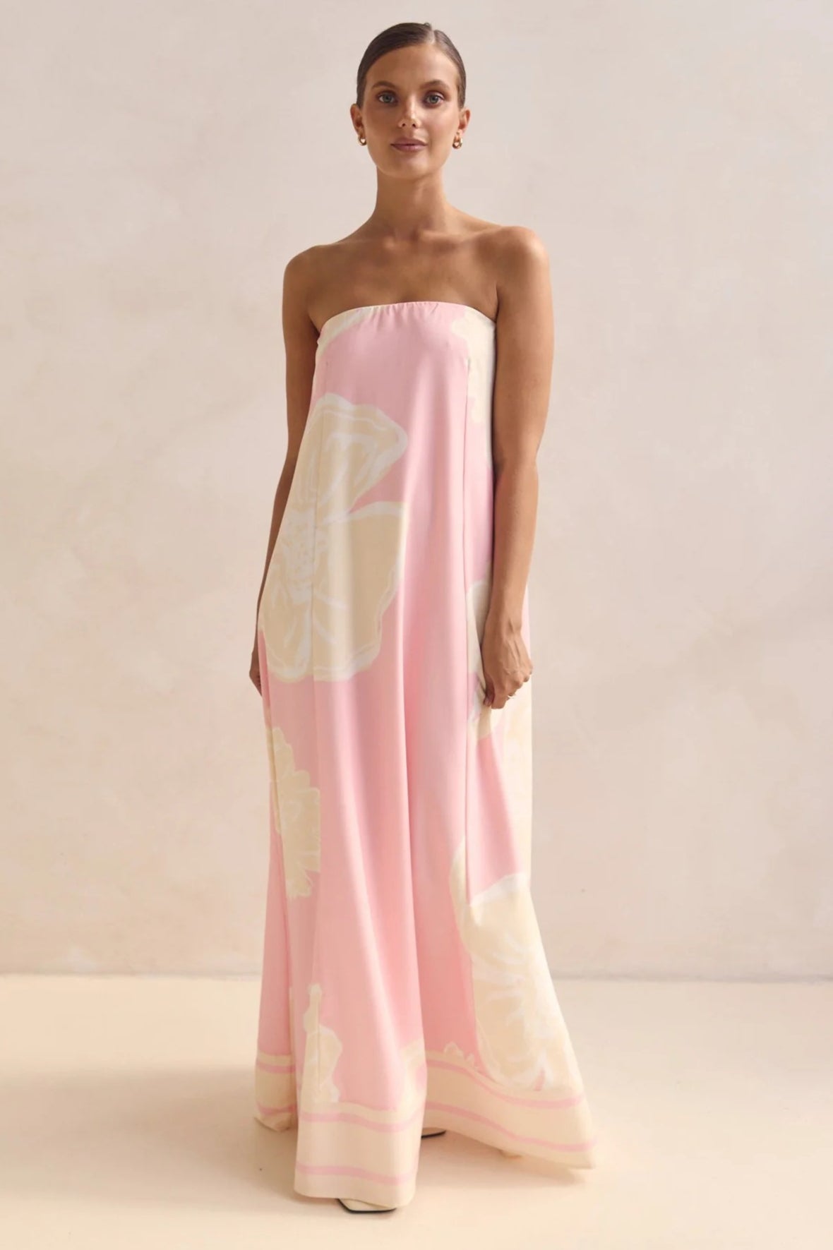 Strapless Contrast Band Hem A-Line Maxi Dress