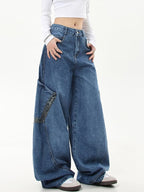 American Retro Leopard Print Stitching Boyfriend Jeans
