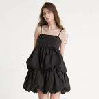 Spaghetti Strap Square Neck Tiered Bubble Hem Empire Waist Mini Dress