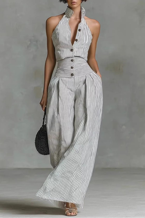Striped Halter Neck Jumpsuit