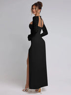 Lace Insert Long Sleeve Split Slim Fit Party Dress