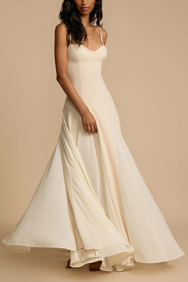 Spaghetti Strap Sweetheart Princess Seam Godet Panel Maxi Gown