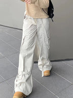 Vintage Big Pocket Drawstring Buckle Design Cargo Pants
