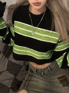 Short Knit Stripe Loose Sweater