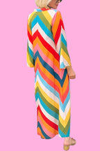 Rainbow Skyline Color-block Print Pocket A-line Shirt Maxi Dress
