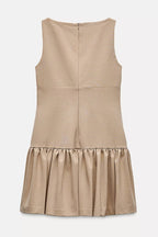 Velvet Bow Trim Drop Waist Gathered Pleated Mini Dress