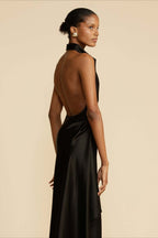 Satin Slit Backless Dress