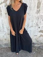 Women's V-Neck Leopard Print & Solid Jumpsuit