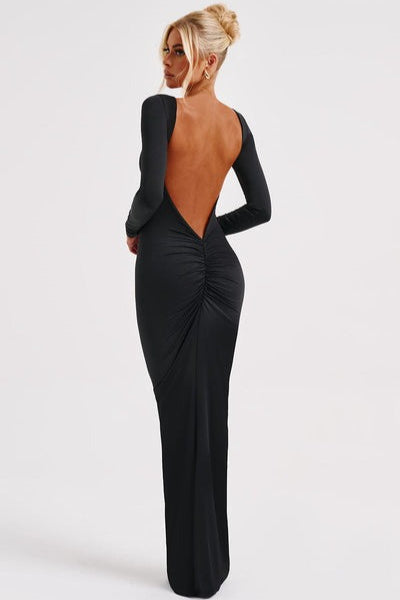 Long Sleeve Backless Bodycon With Side Slit Dress
