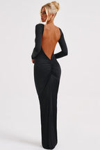 Long Sleeve Backless Bodycon With Side Slit Dress