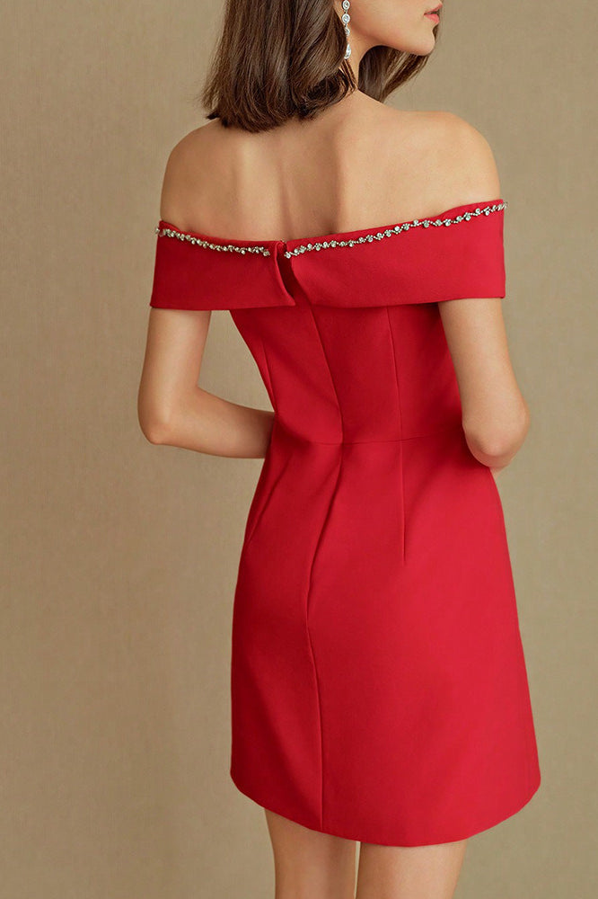 Red Off Shoulder Butterfly Embellished Bodycon Dress