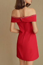 Red Off Shoulder Butterfly Embellished Bodycon Dress
