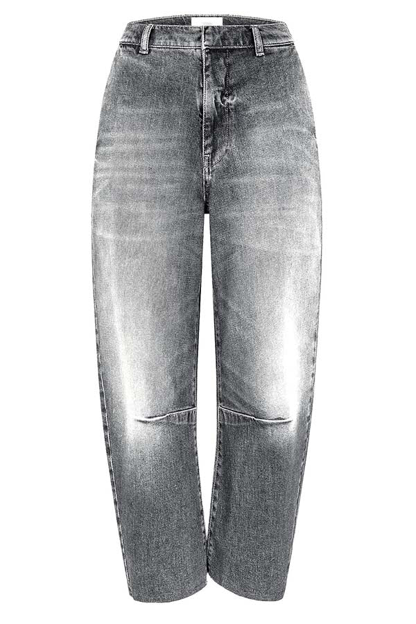 Casual Meetup Washed Denim Mid Rise Pocketed Barrel Jeans