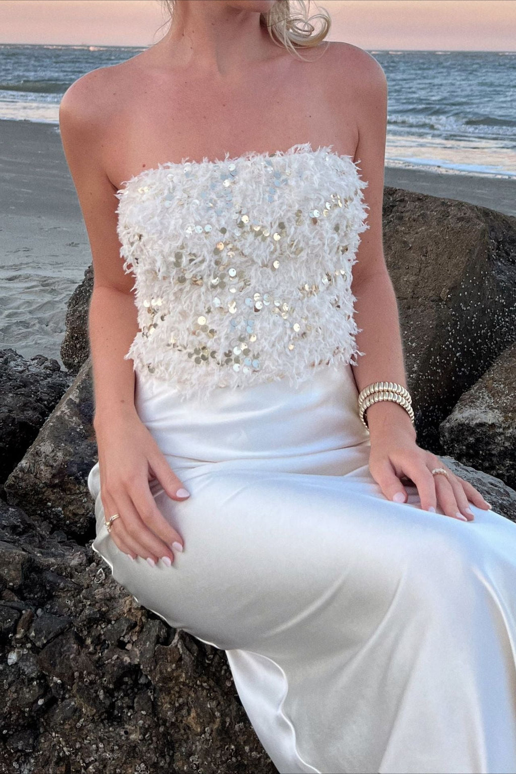 Sequin Fringe Bustier Crop Top