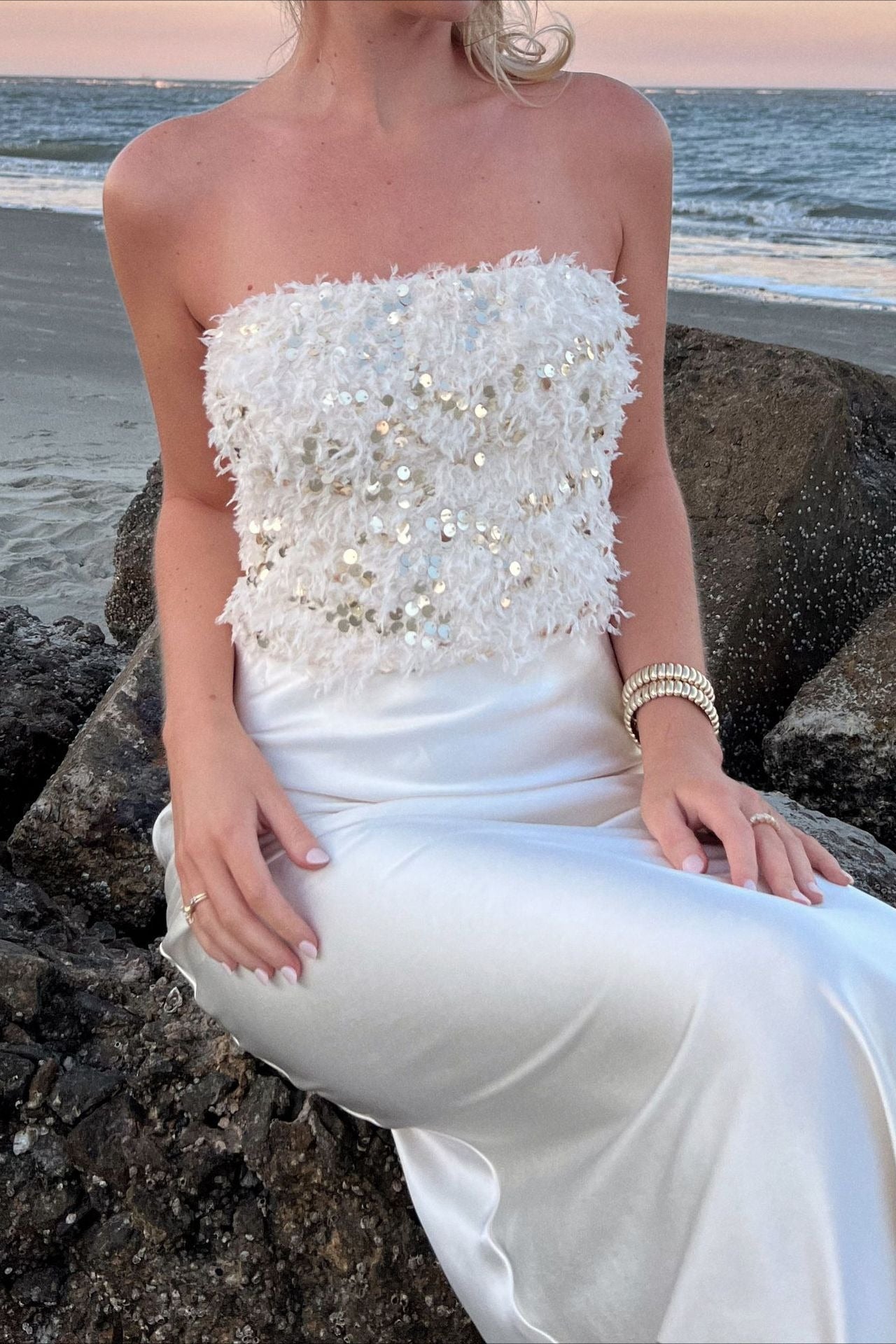 Sequin Fringe Bustier Crop Top