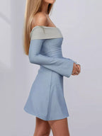 Off-Shoulder Flare Sleeve Mini Dress