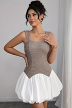 Plaid Square Neck Bubble Hem Fit and Flare Mini Dress