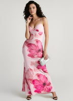 Large Floral Print Spaghetti Strap V-Neck Bodycon Maxi Dress