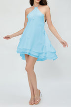 3D Floral Chiffon Halter Cocktail Dress