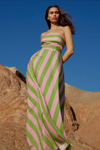 Spaghetti Strap Horizontal Diagonal Stripe A Line Maxi Dress