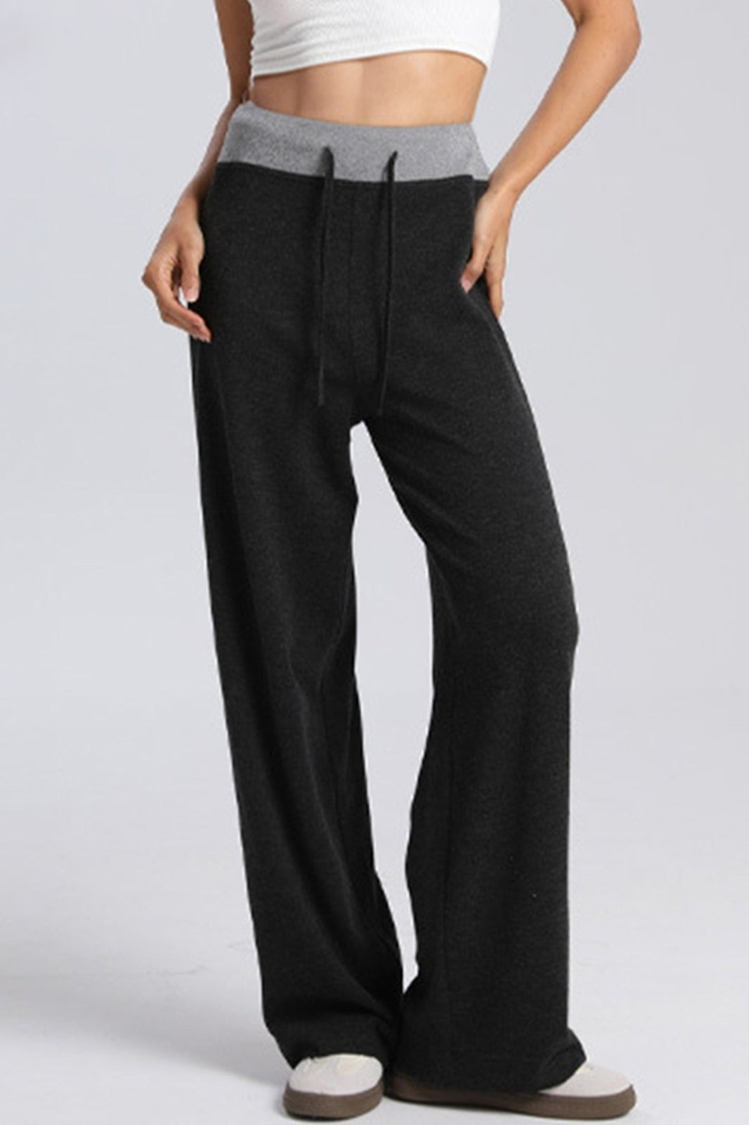 Paneled High Waist  Draping Lounge Knit Pants