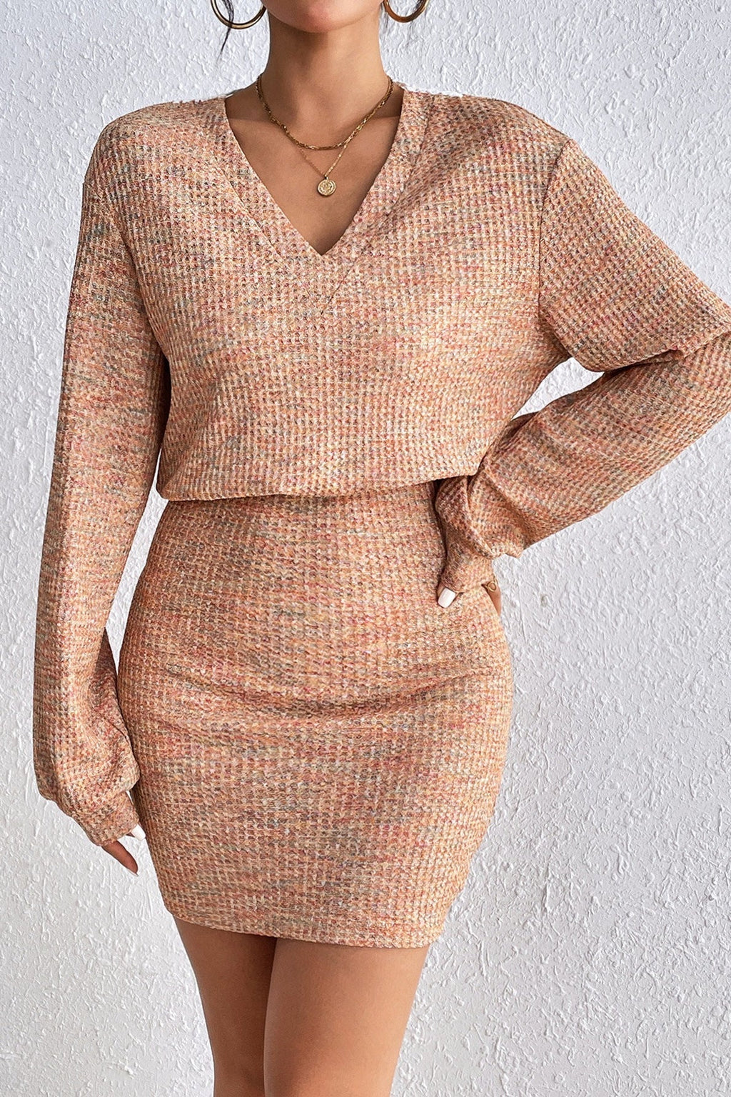 Orange Backless Long Sleeve Knit Sweater Dress