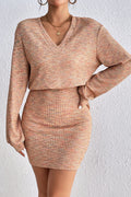Orange Backless Long Sleeve Knit Sweater Dress