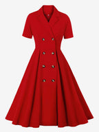 Vintage 1950s Swing Dress for Women - A Line Double Breasted Lapel Collar Rockabilly Midi Tea Dress - Summer Cocktail 2026