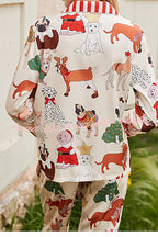 Christmas Dog Print Home Long Sleeved Two-piece Set