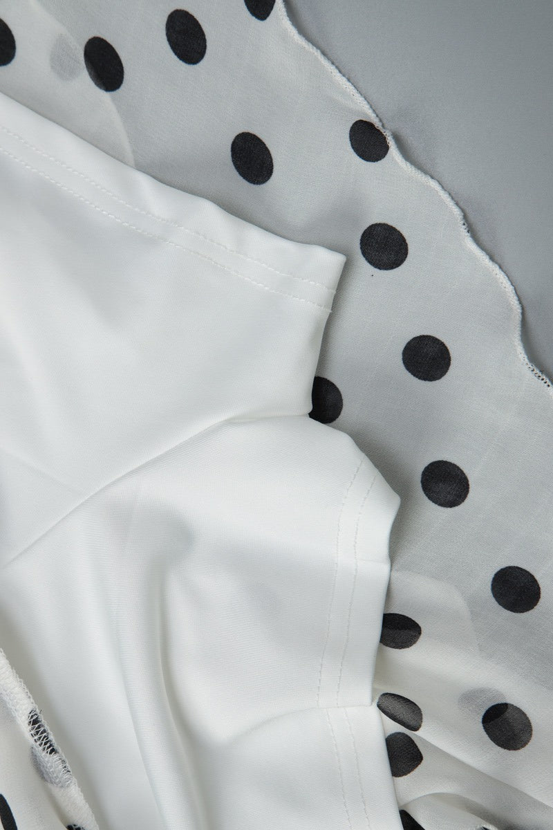 White Halter Mock Neck Shirred Waist Tiered Polka Dot Mini Dress