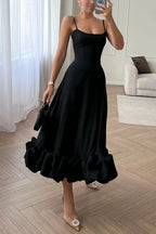 Spaghetti Strap Scoop Neck Ruffled Flounce Hem A-Line Maxi Dress
