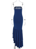 Burgundy Prom Dress Off The Shoulder Ruffles Asymmetrical Elegant Maxi Dresses