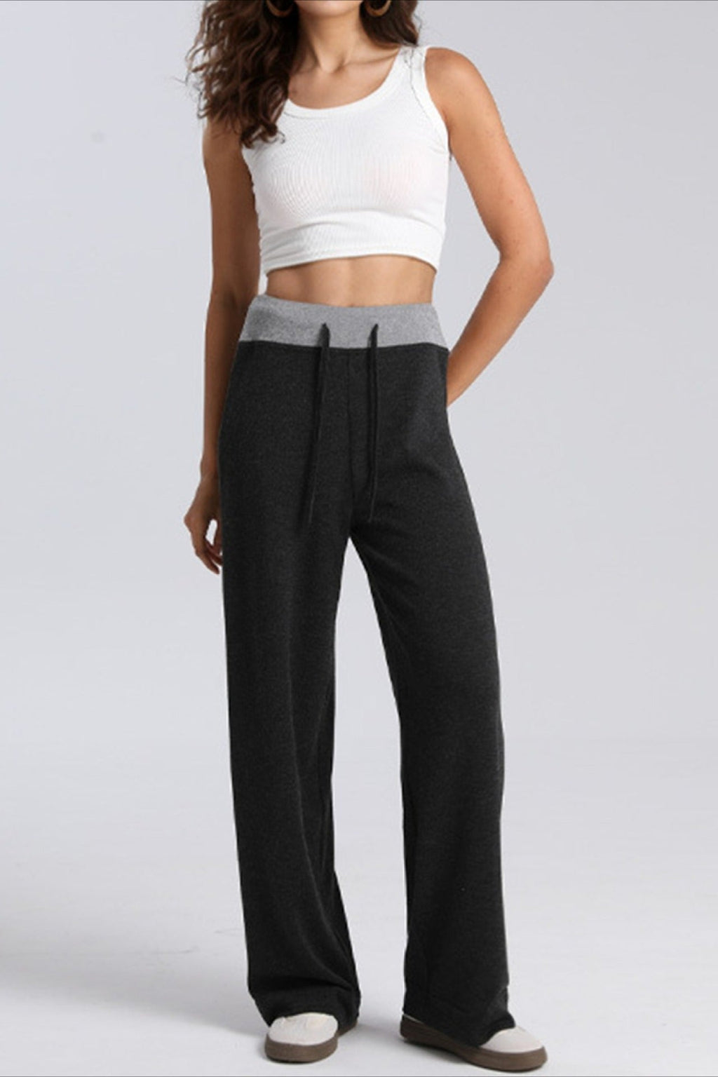 Paneled High Waist  Draping Lounge Knit Pants